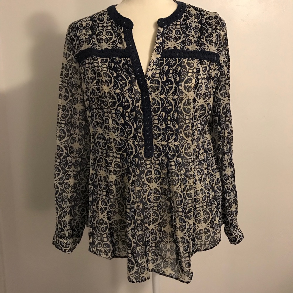 Anthropologie Maeve Crochet 3/4 Button Down Top